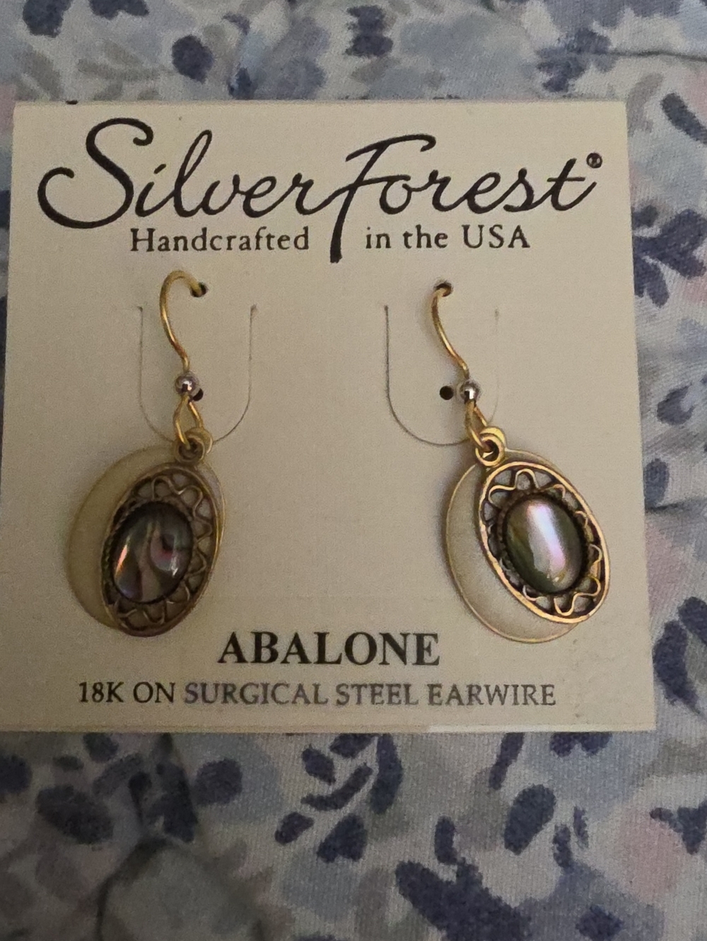 Silver Forest Gold Oval Abalone Drop Earrings with Iridescent Shell